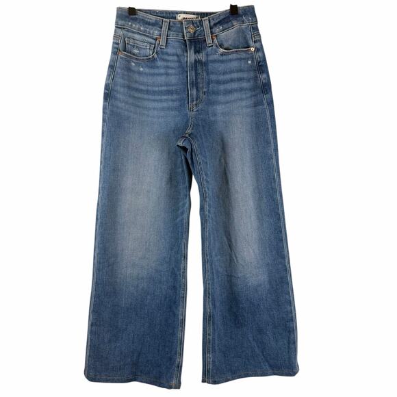 Paige Anessa Jeans Rock Show Distressed Cropped Medium Wash Blue Mid Rise Sz 24 - Picture 1 of 12